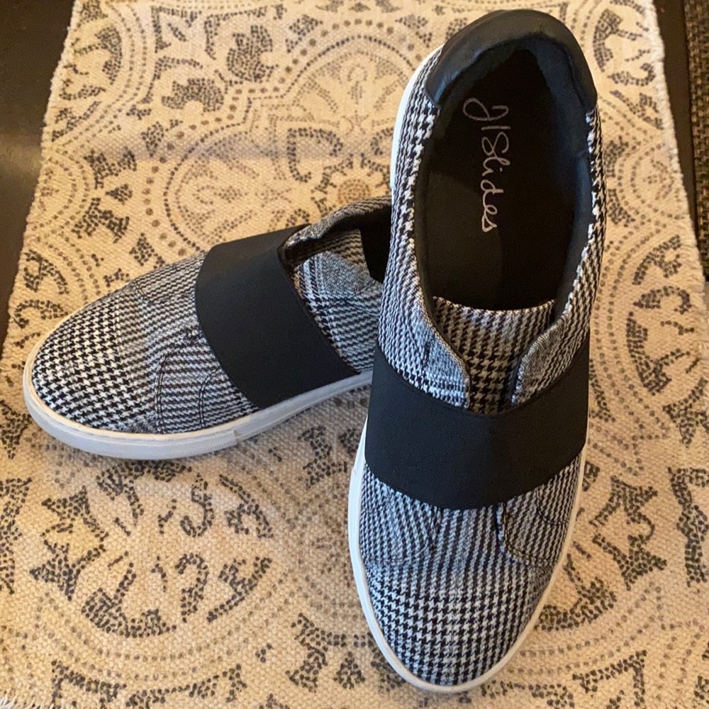 Mixed houndstooth plaid slip-on sneakers